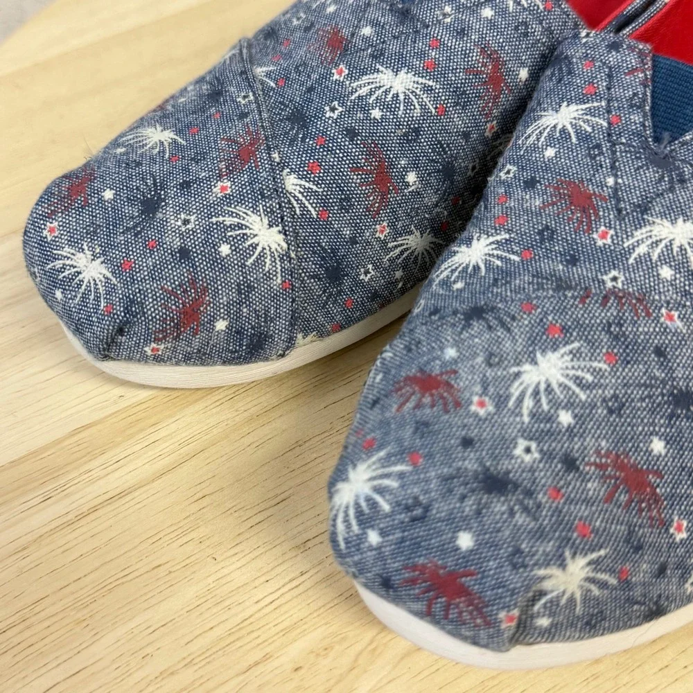 TOMS Womens 9.5 Blue Firework Patriotic Fourth of July Alpargata Slip On Shoes